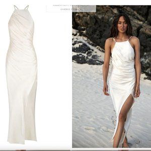 LA LUNE GATHERED SOUARE NECK BIAS MIDI DRESS - CREAM